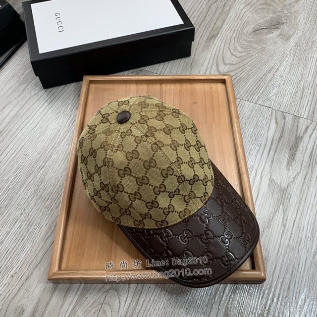 Gucci爆款男士帽子 古馳帆布拼皮印花棒球帽鴨舌帽  mm1749